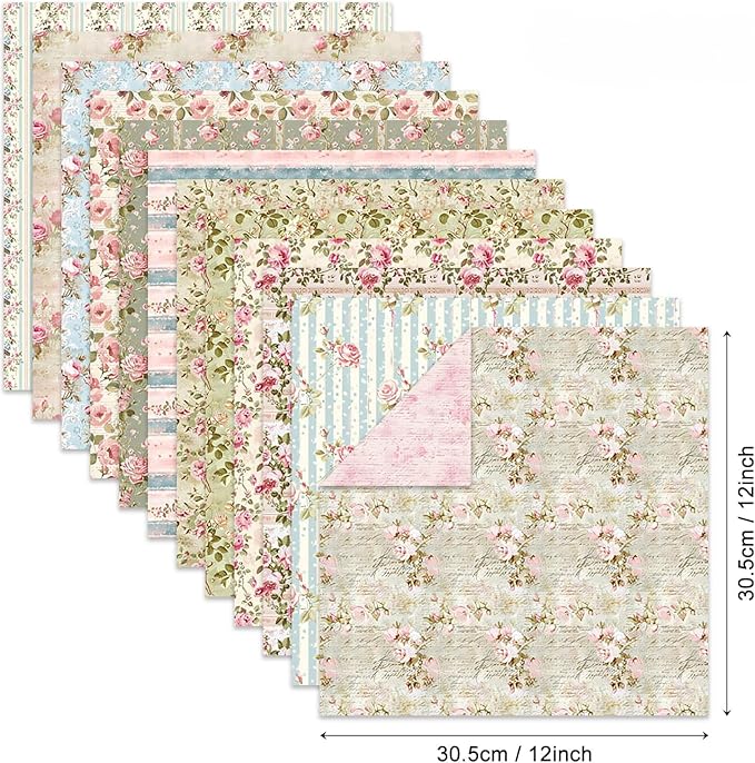 Scrapbook Paper Pad 12×12,Floral Double-Sided Pattern Designer Planner Junk Journal Decorative Craft Paper,Card Making Journaling Origami Decopage Scrapbooking Supplies, 24 Sheets