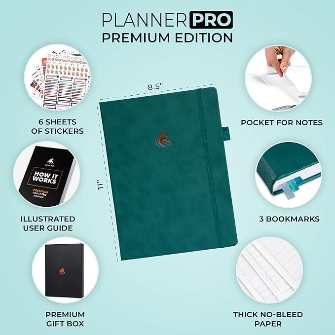Clever Fox Planner Pro Premium – Luxurious Weekly & Monthly Planner with Budget Organizer for Productivity & Goals, Undated, A4 (Teal)