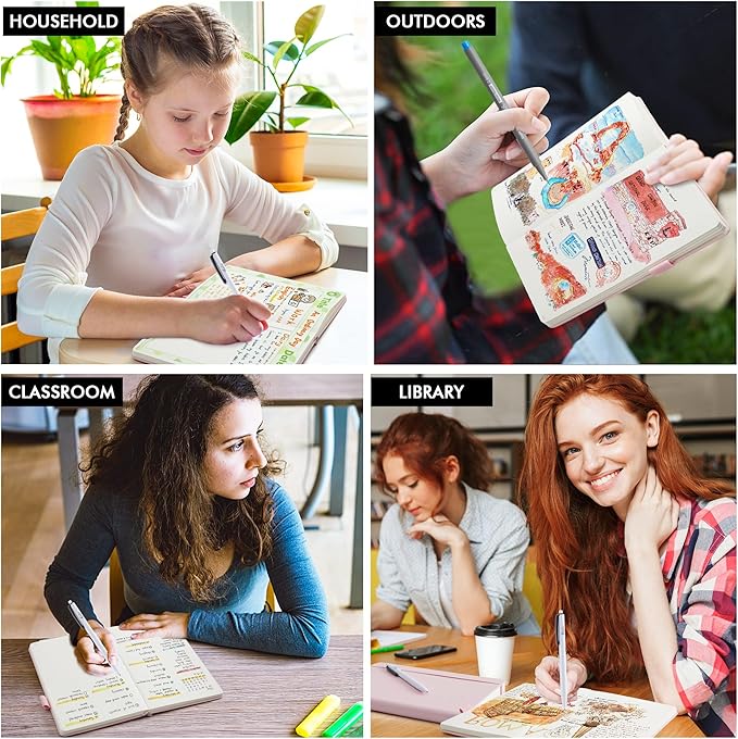 feela Dotted Journal Kit, Dot Grid Journal Hardcover Planner Notebook Set For Beginners Women Girls Note Taking with Journaling Supplies Stencils Stickers Pens Accessories, A5, 224 Pages, Gray