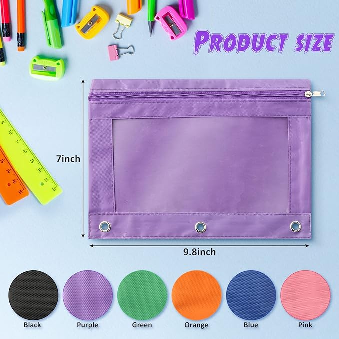 Marspark 48 PCS Pouch Bag for 3 Ring Binder - Bulk Zipper Pencil Binder Pouches with Clear Window for School Office Utensils Storage Supplies(Multicolor)