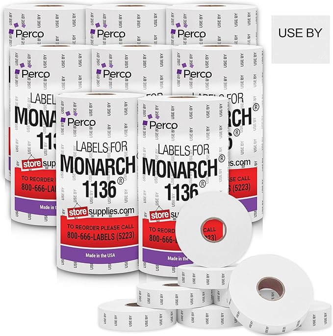 Perco USE by Labels for Monarch 1136 Price Gun – Case of 8 Sleeves, 112,000 Marking Labels Value Pack