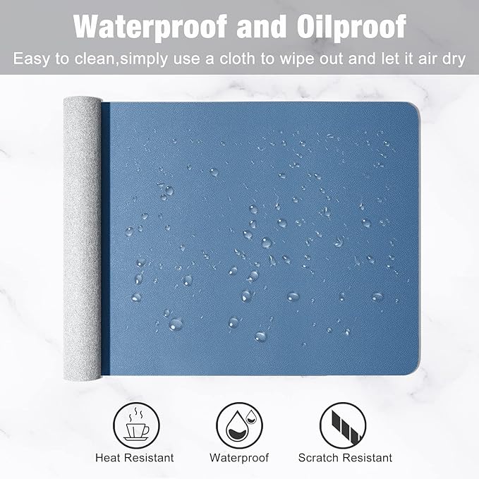 Hsurbtra Desk Pad, 23.6" x 13.8" PU Leather Desk Mat, M Extended Mouse Pad, Waterproof Desktop Blotter Protector, Non-Slip Ultra Thin Small Laptop Keyboard Writing Mat for Office Home, Dark Blue