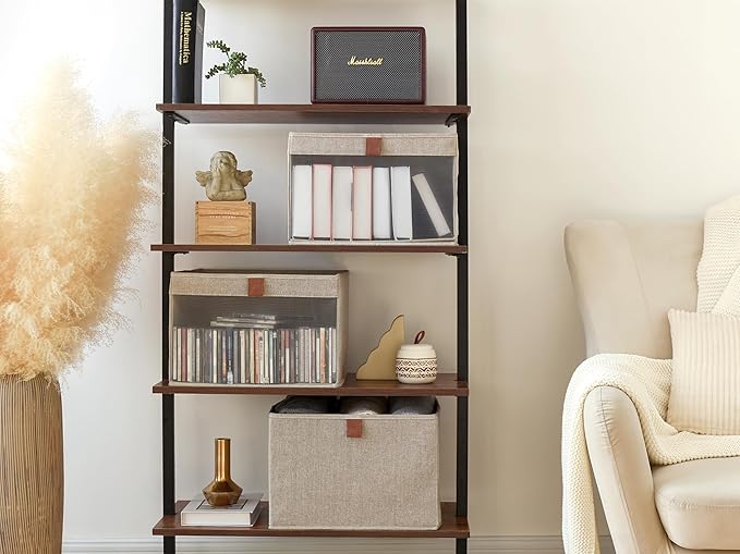 StorageWorks Closet Storage Bins, Extra Large Storage Baskets with Clear Window and Handles, Foldable Fabric Organizer for Clothes, Shelves, Brown and Beige, 3 Pack