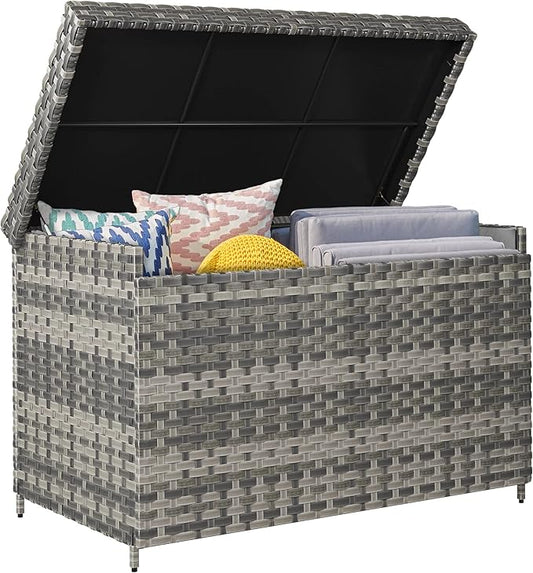 YITAHOME 230 Gallon Deck Box, XXL Wicker Outdoor Storage Box, All-Weather Storage Organizer for Patio Furniture, Outdoor Cushions, Pool Storage and Garden Tools (Grey)