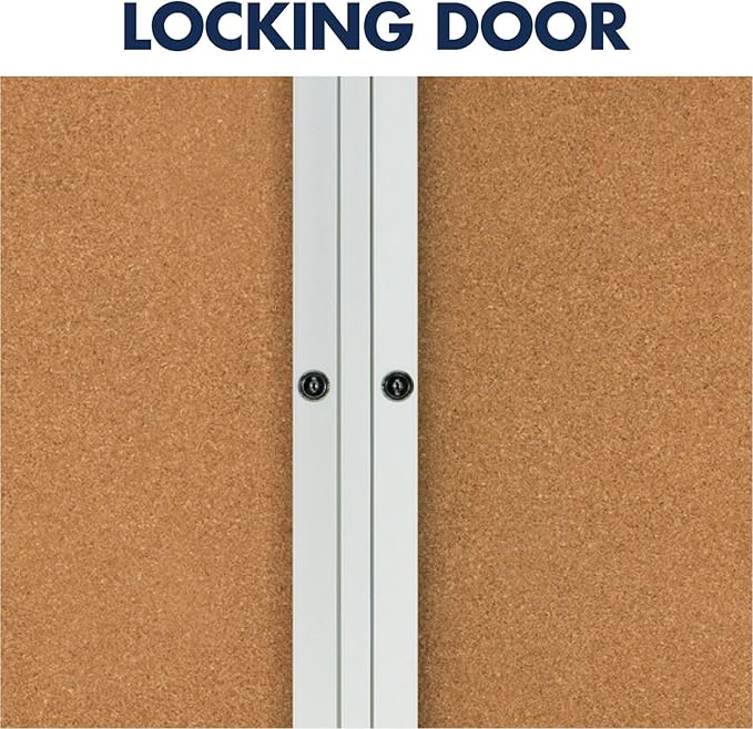 Quartet Cork Bulletin Board, 2 Glass Doors, Enclosed, 4' x 3', Outdoor Message Board, Aluminum Frame (2124)