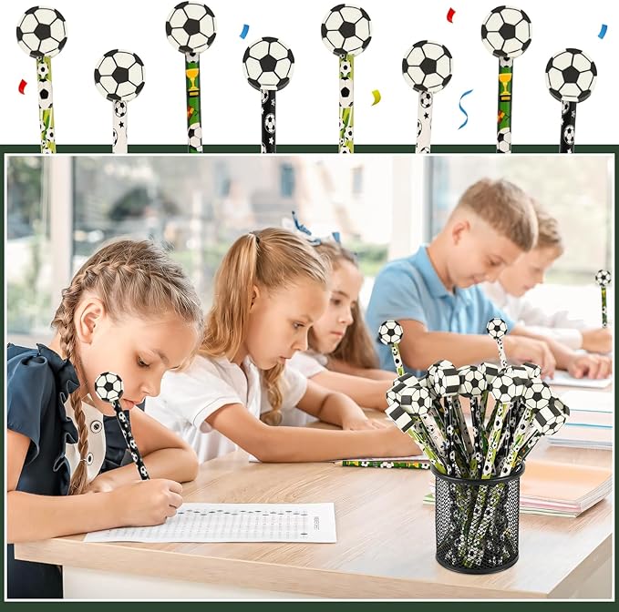 48 Pcs Soccer Pencils and Erasers for Sports Birthday Gifts Assortment Stationery Pencils for Students Office School Classroom Supplies