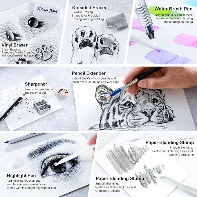 127 Drawing Set Sketching Kit, Pro Art Supplies with 3-Color Sketchbook & Coloring Book, Neon, Colored, Watercolor, Metallic, Graphite, Charcoal Pencils, Gift for Artists Adults Teens