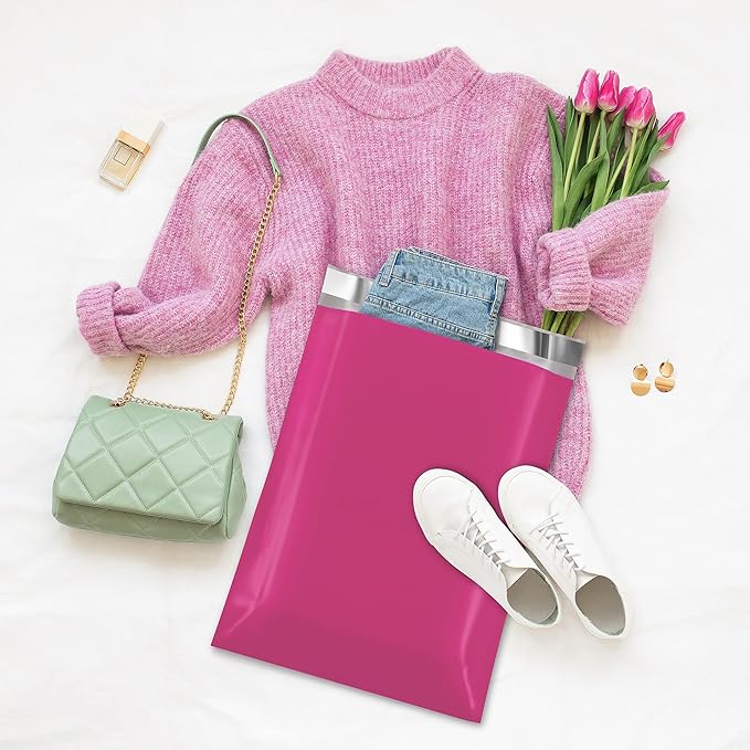 Fuxury Poly Mailers 14.5x19 Inch 500 Pcs, Bulk Shipping Bags for Clothing, Strong Adhesive Shipping Envelopes for Small Business Suppliers,Waterproof Mailers Poly Bags Mailing Envelopes Pink