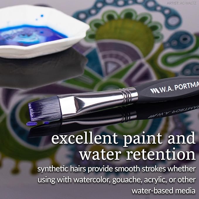 WA Portman Flat Paint Brushes 4pc Set - 100% Vegan, Cruelty-Free Artist Paint Brushes for Acrylic Painting and Watercolor Painting - Professional Art Brush Set with Triangular Comfort Grip