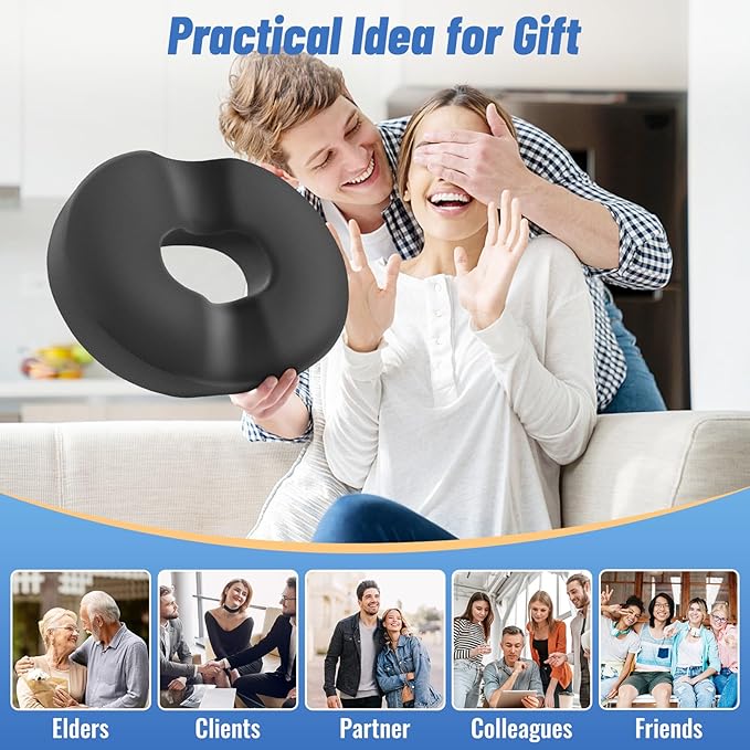 CloudBliss Donut Pillow Seat Cushion for Tailbone Pain Relief and Hemorrhoids, Memory Foam Seat Chair Cushion for Postpartum Pregnancy, Seat Cushions for Men and Women for Home & Office, (Grey-XL)