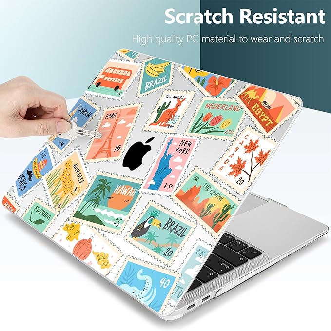 DONGKE for MacBook Air 13 Inch Case 2021-2018, Compatible with A2337 M1 A2179 A1932 Support Retina Display & Touch ID, Hard Shell Plastic Cover with Keyboard Skin - Post Stamps