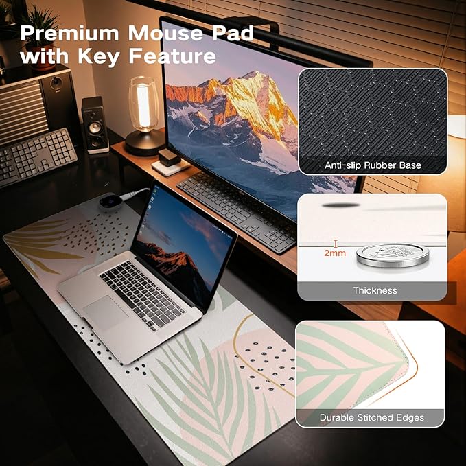 iCasso Heated Mouse Pad Hand Warmer, Heated Desk Pad, 35.4" x 15.7" Warm Desk Protector Mat with 4 Heating Levels for Computer Keyboard, XXL Large Mousepad for Home Office Work (Morandi)