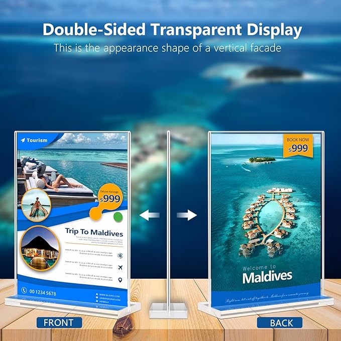 Acrylic Sign Holder 5x7 - 11 Pack Clear Display Stand Vertical Picture Holders for Tables, Double Sided T Shape Flyer Holder Plastic Picture Frame Sign Holder for Store,Restaurants,Hotels,Office