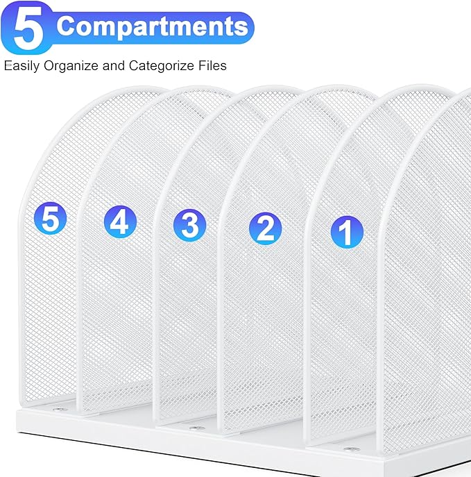 gianotter Desktop File Organizer, Desk Organizer with 5 Compartments, Paper Organizer for Desk, Workspace Organizers for Office Supplies (White)