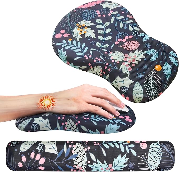 MEKASS Ergonomic Mouse Pad and Keyboard Wrist Rest Set, Super Soft Memory Foam Desk Wrist Support Cute for Computer Keyboard, Non-Slip Arm Rests Cushion for Typing Gaming Office Laptop Mac (Floral)