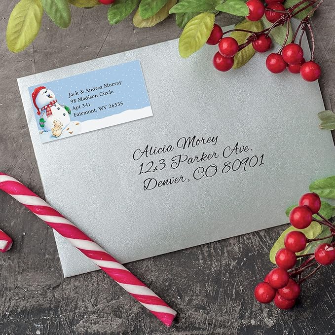 Snowman Delights Personalized Holiday Return Address Labels – Set of 144, Large, Self-Adhesive, Flat-Sheet Labels, by Colorful Images