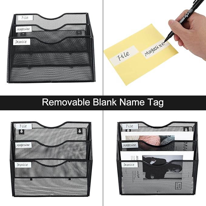 PAG Hanging Wall File Holder Mail Organizer Wall Mount Document Letter Rack, 3-Tier, Black