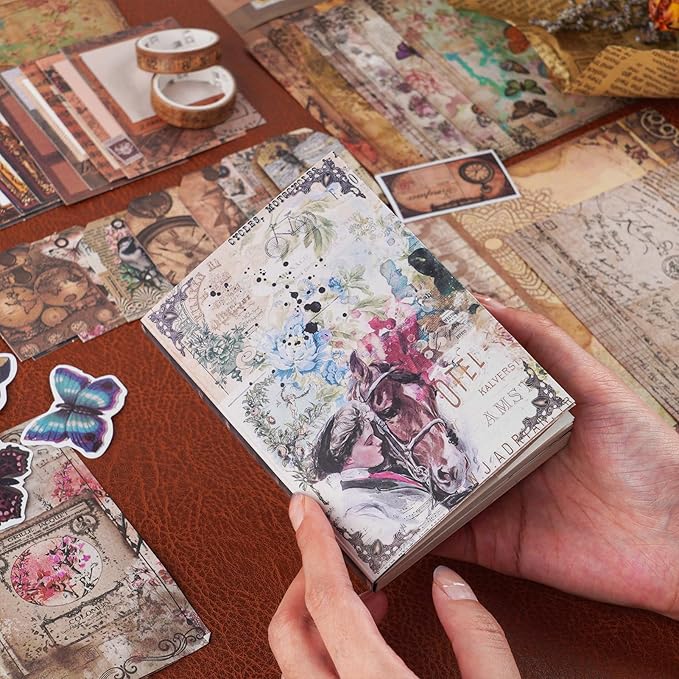 Funto Scrapbooking Kit (202 PCS), Vintage Collection-Wisteria & Butterfly, Perfect for Bullet Scrapbooking Materials, Planner DIY Arts Craft Collage