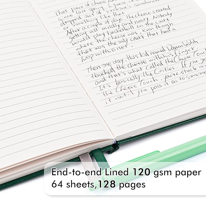 feela 5 Pack Journal Notebook Bulk for School, Hardcover Business Notebooks Classic Ruled Lined Journals with Pen Holder for Work Note Taking, with 5 Black Pens, 120 GSM, 5.1”x8.3”, A5, Dark Green