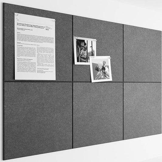 Bumusty Large Cork Board 36"x24" Alternative - 6 Pack Felt Wall Tiles with 40 Safe Removable Adhesive Tabs, 30 Pushpins, Cork Boards for Walls Pin Board Bulletin Board Office Decor (Charcoal Gray)