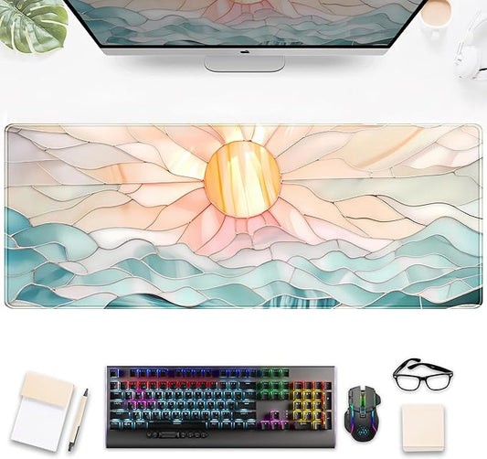 Modern Art Desk Mat Gaming Mouse Pad Stained Glass Computer Desk Pad, Large Laptop Keyboard Mat XL, Full Desktop Mat Glorious Computer Mouse Mat, Aesthetic Desk Decor Aesthetic 31.5" x 11.8"