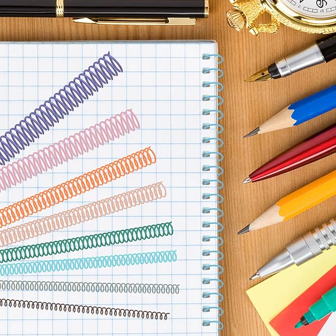 120 Pack Plastic Spiral Binding Coils Binder Binding Spirals Rings Multi Size Spiral Binding Wire Combs Spines Coils, 4:1 Pitch, 1/4 5/16 3/8 1/2 9/16 5/8 3/4 7/8 Inch (Pastel Color)