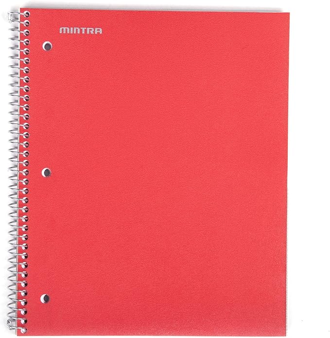 Mintra Office Durable Spiral Notebooks, 1 Subject, (Red, Wide Ruled 3 Pack), 100 Sheets, Poly Pocket, Moisture Resistant Cover, Strong Chipboard back, For School, Office, Business