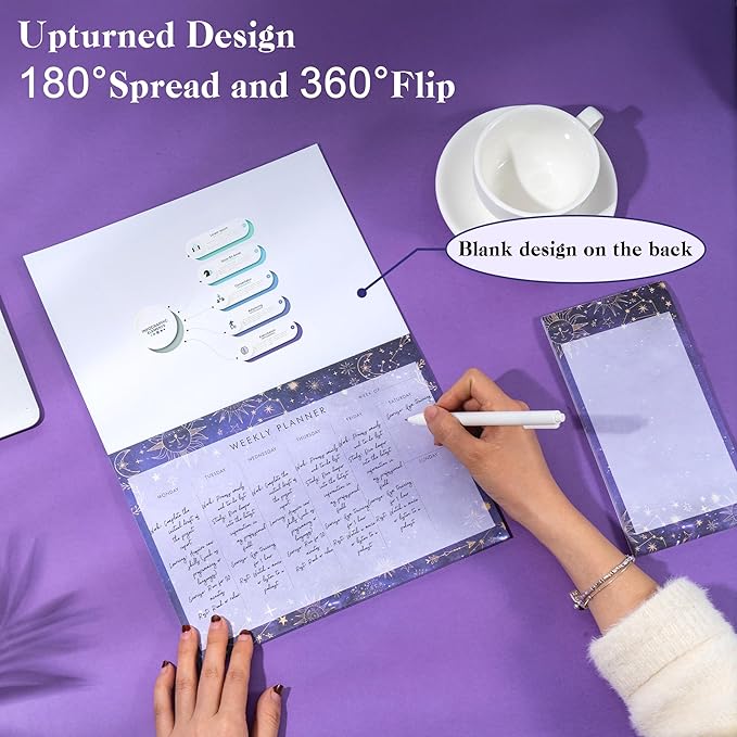 Undated Weekly Planner Notepad 10x7 To Do List Note Pad 52 Weekly Desk Planner Calendar Tear Off Daily Planning Pad for Work,School,Home,Ofiice Supplies, Matching Notepad,Purple