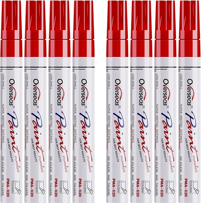 Paint Pens Paint Markers - Red Permanent Markers 8 Pack, Oil Based Waterproof Quick Dry Medium Tip Marker Pen for Metal, Wood, Fabric, Plastic, Rock, Stone, Mugs, Canvas, Glass, Art Craft