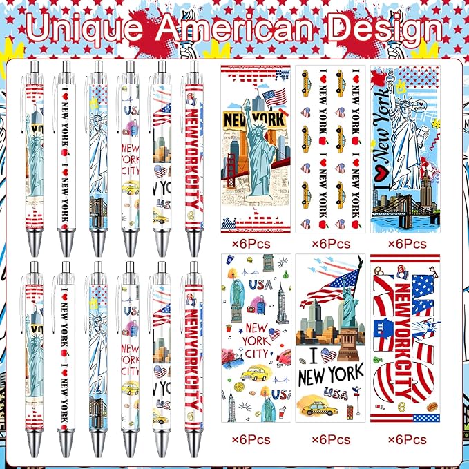 New York Ballpoint Pens Bulk 36 Pcs NYC Souvenirs Gifts City Travel Ballpoint Pens Retractable Smooth Ball Point Pen USA Souvenirs Gifts for Office School Stationery Traveler Supplies