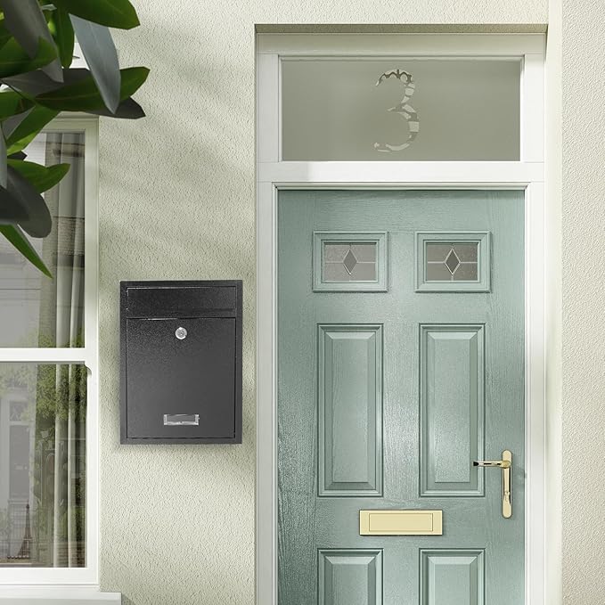 Locking Steel Mailbox, Wall Mounted - Post Office Box, Extra Large Space Secure, Comes with 2 Keys 3 Sets 0-9 Numbers - Dimensions 10.3" L x 3.35" W x 13.8" H, Black