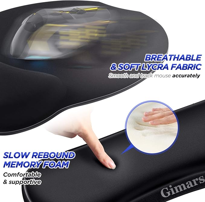 Gimars Upgrade Enlarge Superfine Fibre Soft Smooth Gel Ergonomic Mouse Pad Wrist Support and Keyboard Wrist Rest for Computer, Laptop, Mac, Gaming and Office, Durable, Comfortable and Pain Relief