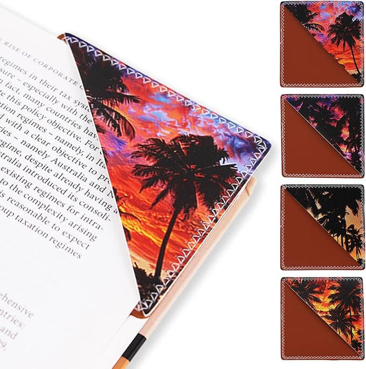 4 Pieces Leather Bookmarks, Cute Book Accessories for Reading Lovers, Page Markers for Women Men Kids Students Teachers Retirement Birthday Gift (Sunset)