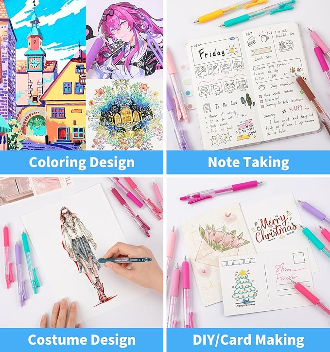 Gel Pens For Coloring, 90 Colors Retractable Colored Pens for Black Paper & White Paper, 0.7mm Fine Point Colorful Pens for Coloring, Writing, Drawing, Journaling, Note Taking, School, Office, Home