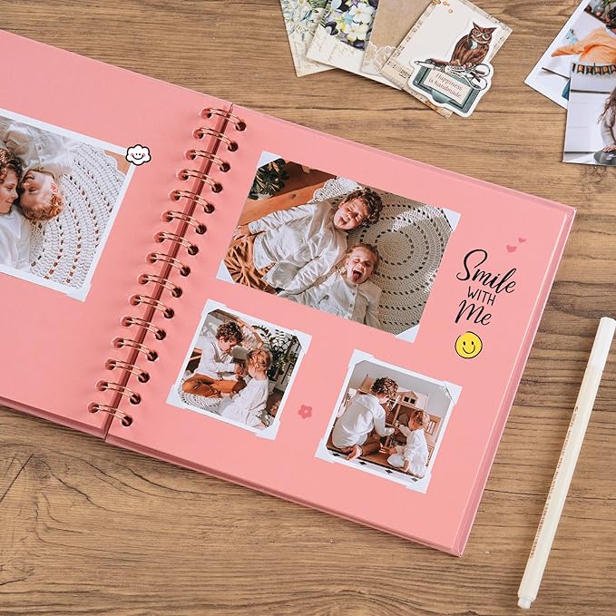 potricher 8 x 8 Inch DIY Scrapbook Album 40 Pages Hardcover Kraft Paper Scrap Book Photo Albums Memory Book for Wedding and Anniversary Family (Pink, 8 Inch)
