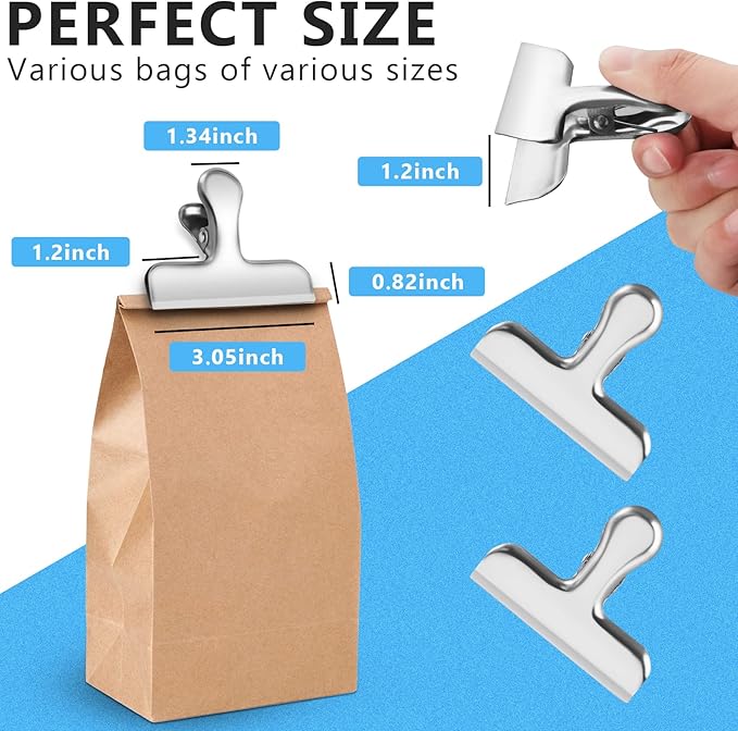 FINDMAG Chip Clips, 20 Pack Stainless Steel Chip Clips, Chip Clips Bag Clips Food Clips, Bag Clips for Food, Clips for Food Packages, Chip Bag Clips - Air Tight Seal, Heavy Duty Snack Clips,Silver