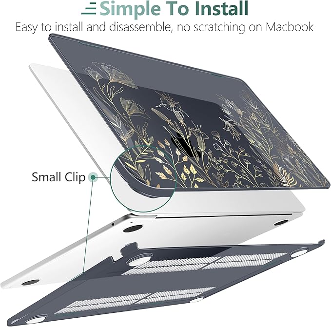 DONGKE Compatible with M4 MacBook Air 15 inch Case 2025 2024 2023 A3241 A3114 A2941 M3 M2 Liquid Retina Display Touch ID, Plastic Hard Case & Keyboard Skin & Screen Protector - Floral Blooming