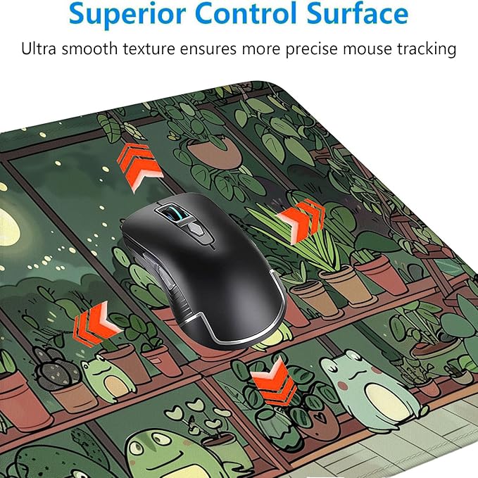Cute Frog Desk Mat Gaming Mouse Pad Cartoon Kawaii Green Potted Mousepad XL Large Gaming Mouse Pad Laptop Keyboard Mat Desk Pad Office Home Decor for Women Girl 31.5"x11.8"