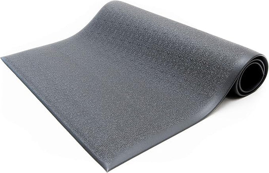 Anti-Fatigue Floor Mat, 2 Feet x 3 Feet x 3/8 Inch Thick, Textured Pattern Top, Bevelled on All Sides, Black, Made in USA