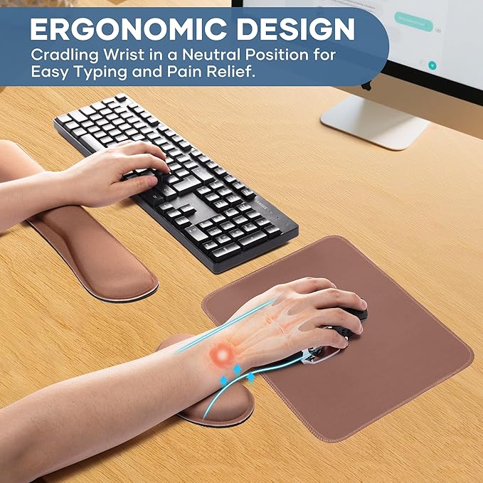 Office Ergonomic Memory Foam Computer Mouse and Keyboard Wrist Rest pad Support Carpal Tunnel, Wrist Rest for Keyboard and Mouse, Wrist Support Set
