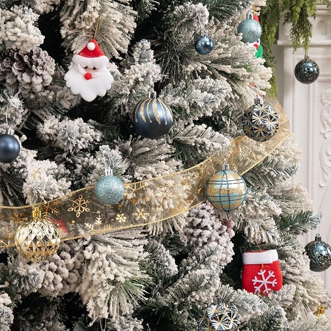 100ct Christmas Ball Ornaments Set, Blue and Gold Shatterproof Hand-Painted Hanging Baubles Decoration Bulk for Xmas Tree, Wreath, Garland, Home Holiday Decor