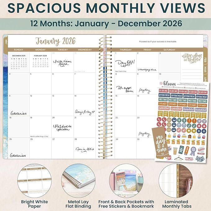 bloom daily planners 2026 Planner (January to December) - 8.5” x 11” Weekly & Monthly Dated Agenda Organizer Book with Stickers & Tabs - Flexible Soft Cover - Coastal Calm