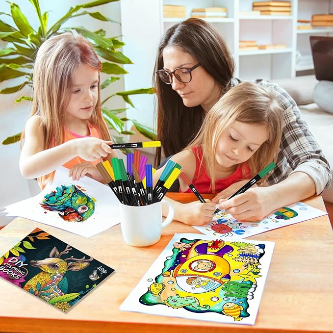 Dual Markers Brush Pens for Adult Kids Coloring Books,120 Colors Art Marker Set with Fine & Brush Tip Pen for Bullet Journaling, Coloring, Drawing, Hand Lettering, Calligraphy, Art Supplies