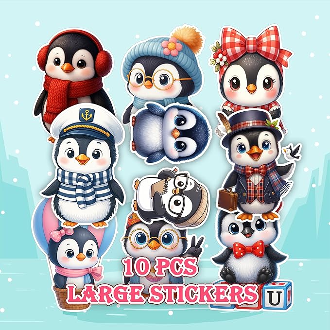 100 PCS Penguin Stickers Pack, Cute Chibi Cartoon Vinyl Waterproof Decals for Kids Teens Adults Girls Boys, Funny Animal Stickers for Laptop Water Bottle Scrapbook Wall Car Notebook Gift Xmas