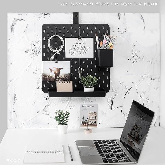 EHO Clamp-On Desk Pegboard, 13.5 x 14 inch Privacy Divider, Desk Partition Panel, No-Drill Desk Mounted Organizer, Combination Peg Board for Office, Gaming, Home, Plants, Black