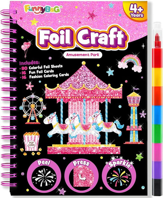 FUNNYB&G Foil Art Craft for Kids - Christmas Crafts Gift Party Favors Stocking Stuffers for Kids Art Supplies Creative Birthday Gift Travel Toys for Girls Boys 4 5 6 7 8 9 Years Old(Amusement Park)