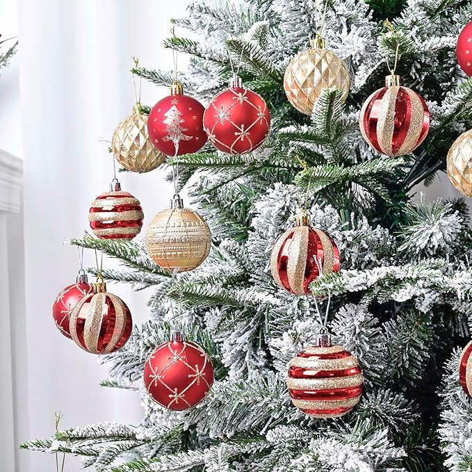 Christmas Tree Ball Ornaments 20ct Set, 2.36 Inch Red Gold Classic Christmas Decorations, Shatterproof Hanging Ornaments for Xmas Holiday Decoration