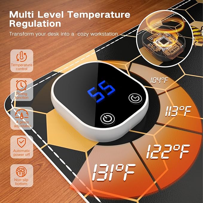 iCasso Heated Desk Pad, XXL Heated Mouse Pad Hand Warmer, 35.4" x 15.7" Warm Desk Protector Mat with 4 Heating Levels for Computer Keyboard, Large Mousepad for Home Office Work (Honeycomb)