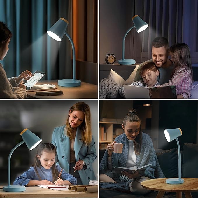 Desk Lamps for Home Office - Small LED Desk Lamp Touch Dimmable Reading Light for College Dorm Room - Adjustable Flexible Gooseneck Table Lamp for Bedside Bedroom Nightstand Blue