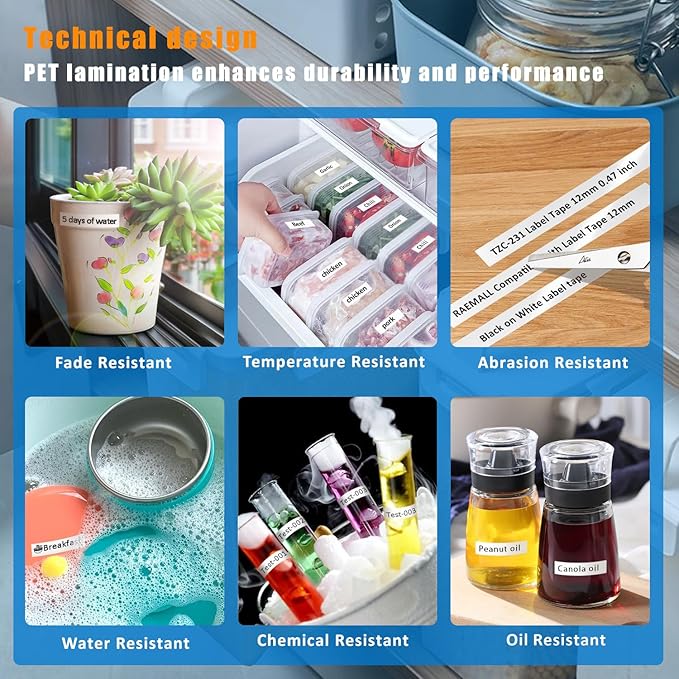 18x Compatible with Brother Label Maker Tape 12mm 1/2 Inch Laminated White TZe TZ TZe-231 P Touch Label Tape Compatible with Brother PT-D210 PT-D220 PT-D200 PT-H110 PT-2040 D610BT Tape Refill